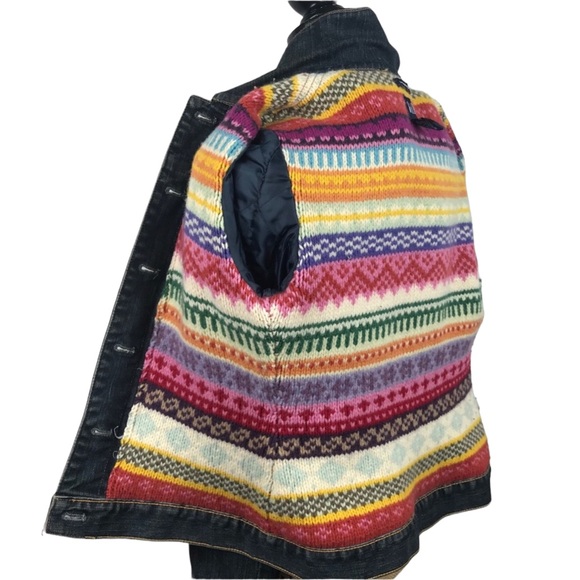 Vintage GAP Jean Jacket Fair Isle Wool Sweater Lining - Picture 5 of 10